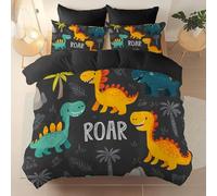 Suitable for adults and children Bedding Set, Tropical Cute Cartoon Dinosaur theme Duvet Cover Set Reversible Pattern for Comfort Sleep, Brushed microfiber duvet cover Size 230 x 220 cm, Black