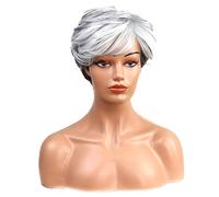 Suitable for Daily Gatherings to wear Silver-Gray Wigs Women's Diagonal Bangs Pixie Cut Short Wigs Heat-Resistant Synthetic Comfortable Breathable Short Curly Wigs (Photo Color 10in)