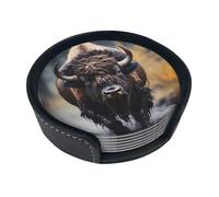 Suitable for Home and Office Use | 6-Piece North American bison Patterned Coasters to Adorn Kitchens, Bars, and Coffee Tables