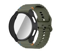 Suitable for Samsung Galaxy Watch 7/6/5/4 Wave stitching silicone strap + PC hollow case combination,Green and Black, for watch5/4 40mm