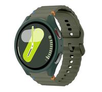 Suitable for Samsung Galaxy Watch 7/6/5/4 Wave stitching silicone strap + PC hollow case combination,green, for watch5/4 44mm