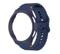 Suitable for Samsung Galaxy Watch 7/6/5/4 Wave stitching silicone strap + PC hollow case combination,Midnight blue, for watch 7 40mm