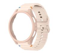 Suitable for Samsung Galaxy Watch 7/6/5/4 Wave stitching silicone strap + PC hollow case combination,Pink, for watch6 40mm