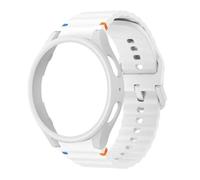 Suitable for Samsung Galaxy Watch 7/6/5/4 Wave stitching silicone strap + PC hollow case combination,White, for 4 Classic 42mm