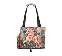 Suitable for Small Dogs and Cats, Pink Paper Cut Unicorn Printed Portable pet Shoulder Bag, Shopping and Travel Dual-Purpose Bag