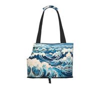 Suitable for Small Dogs and Cats, Ukiyo-e Style Waves Printed Portable pet Shoulder Bag, Shopping and Travel Dual-Purpose Bag