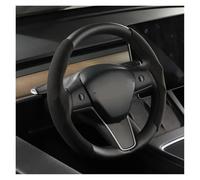 Suitable For Tesla For Model 3/Y Car Steering Wheel Cover Suede Carbon Fiber Ultra-Thin Sweat Absorbent Anti-Slip Handlebars Car(Black)