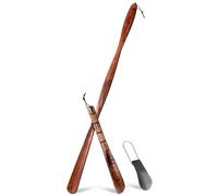 Suitable for The Elderly, Pregnant Women and Children Long Handle 29.5“ Medium Handle 13.4” Wooden Shoe Puller, Short Metal 5.7” Shoe Puller with Lanyard (Black+Coffee)
