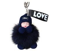 Suitable Pompon Sleeping Car Baby Or Pendants Keychain Handbags for Babies with Sleeping Furry Keychains Keychains Car Key Wallet (N, One Size)