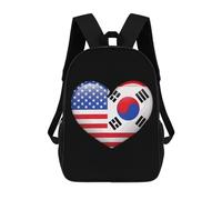 Suitable School Rucksack South Korea USA Flag Heart Travel Bags Resistant Knapsack for Travel, Work, Hiking, 42X32X14Cm