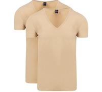 Suitable Vitaru Men's T-Shirts - 2-Pack White Basics with Extra Deep V-Neck - Slim Fit - Made from Organic Cotton with Stretch, beige, XXL