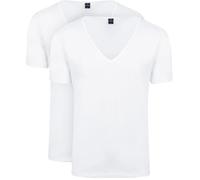 Suitable Vitaru Men's T-Shirts - 2-Pack White Basics with Extra Deep V-Neck - Slim Fit - Made from Organic Cotton with Stretch, White, XXL