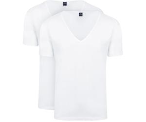 Suitable Vitaru Men's T-Shirts - 2-Pack White Basics with Extra Deep V-Neck - Slim Fit - Made from Organic Cotton with Stretch, White, XXL