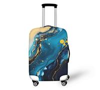 Suitcase Cover Marble Blue Yellow Luggage Covers for Suitcases Elastic Spandex Washable Suitcase Covers Protectors Scratch Resistent Quick Fix and Remove Luggage cover With Zipper Fit 19-21 Inch