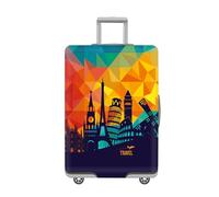 Suitcase Cover Orange Geometry Blue Suitcase Covers Protectors Elastic Spandex Washable Luggage Covers For Suitcases Scratch Resistent Quick Fix and Remove Luggage Protector With Zipper Fit 26-28 Inch