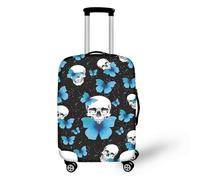 Suitcase Cover Skull Blue Butterfly Luggage Covers for Suitcases Elastic Spandex Washable Suitcase Covers Protectors Scratch Resistent Quick Fix and Remove Luggage cover With Zipper Fit 19-21 Inch
