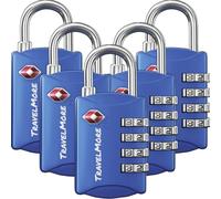 Suitcase Locks | TSA Approved | 4-Digit Travel Padlocks for Luggage | 5-Pack, Blue