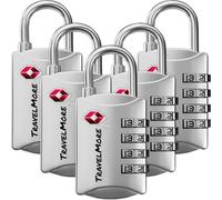 Suitcase Locks | TSA Approved | 4-Digit Travel Padlocks for Luggage | 5-Pack, Silver