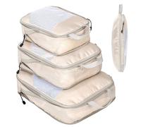 Suitcase Organiser Packing Cubes Compression Suitcase Organiser Set Waterproof Suitcase Organiser Packing Bags for Suitcases Travel Essentials Expandable Travel Pack Organiser for Hand Luggage, Beige,