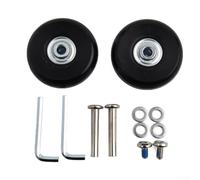 Suitcase Replacement Wheels Set With Heavy Duty Rubber Rollers And Silent Double Bearings For Luggage Repair Includes Axles Screws Washers Plus Wrench Tools Black Color(64mm*18mm)