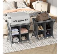 Suitcase Stand, Luggage Rack, Set of 2, Foldable Suitcase Stand, Suitcase Stands with Storage Compartments, Suitcase Rack for Guest Room, Bedroom, Hotel, for Travel Luggage (Grey)