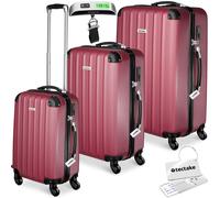 Tectake Suitcases Set Of 3 - Scale, Luggage Tag, Lock Included, Swivel Wheels - Burgundy