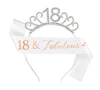 Suithink 18th Birthday Tiara and Sash - Glitter Satin Sash and Crystal Tiara Birthday Crown for Women's 18th Party (Silver)
