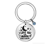 Suithink I Love You to The Moon and Back Keychain Stainless Steel 30mm Keyring Accessories Sky Blue Water Drill for Lovers Birthday Anniversary Mother's Day Gifts