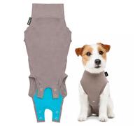 Suitical - The Original Dog Surgery Recovery Suit - Replace E-Collar & Cone - Spay, Neuter, Wounds, Prevent Licking - Small+ Neck to Tail 19.3-22.4in - Chest 25-35.5in - Weight 33-42lbs Sandstone Grey