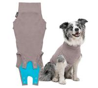 Suitical - The Original Dog Surgery Recovery Suit - Replace E-Collar & Cone - Spay, Neuter, Wounds, Prevent Licking - Medium+ - Neck to Tail 24-28.3in - Chest 29-39in - Weight 48-60lbs Sandstone Grey
