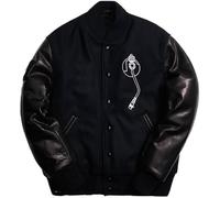 Suiting Style Def Jam Recording Varsity Bomber Jacket - Black Letterman Wool With Leather Jacket For Men
