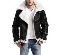 Suiting Style Men's Air Force Aviator B3 Pilot Black Genuine Leather Sheepskin Jacket with Detachable Hood