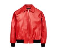Suiting Style Men's Albanian Red Real Leather Jacket - Flag Bomber Jacket For Men