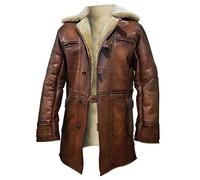 Suiting Style Mens Bane Dark Knight Rises Fur Pea Coat | Men's Distressed Brown Trench Leather Jacket