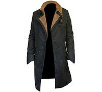 Suiting Style Mens Blade Runner 2049 Officer K Rayan Gosling Lapel Fur Collar Trench Cotton Coat Black