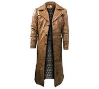 Suiting Style Mens Brown Trench Coat, Distressed Leather, Vintage Below Knee Long Coat, Original Lambskin Leather Coat
