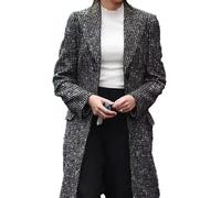 Suiting Style Michelle Keegan Long Winter Cosplay - Fool Me Once Checkered Grey Wool Trench Coat For Women