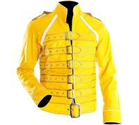 Suiting Style Unisex Freddy Mercury Biker Belted Real and Faux Leather Jacket Yellow Wembley Queen Concert Costume Men (UK, Alpha, XL, Regular, Regular, Yellow - Real Leather)