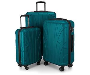 Suitline - Expandable Luggage Set, Carry On Trolley 55cm + Medium Sized Suitcase 66cm + LargeTrolley 76cm, ABS, TSA, Aquagreen