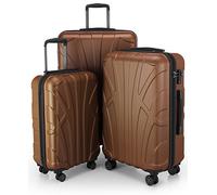 SUITLINE - Set of 3 Hardshell suitcases, Travel suitcases, Trolley, Rigid luggages, TSA, (55 cm, 66 cm, 76 cm), 100% ABS, mat, Brown