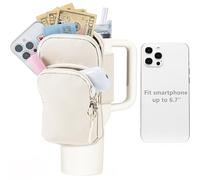 SUITMAT Large Water Bottle Pouch for Stanley Quencher Cup Tumbler, Double Layer Water Resistant Bag for iPhone 14 Pro Max, iPod Air, Credit Cards, Key, Cream (Bag Only), SMA010401A