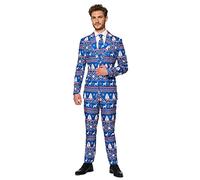 Suitmeister Men's Christmas Suit - Festive Holiday Fun Ugly Nordic X-Mas - Blue - Wit