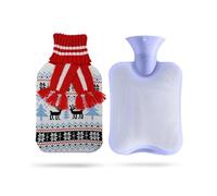 suitmine Hot Water Bottle PVC 2L Leak-Proof with Removable Cute Knitted Cover Classic Christmas Pattern for Pain Relief Hot and Cold Therapy,Hands Feet Abdomen and Neck Warmer