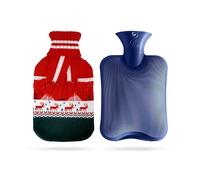 suitmine Hot Water Bottle PVC 2L Leak-Proof with Removable Cute Knitted Cover Classic Christmas Pattern for Pain Relief Hot and Cold Therapy,Hands Feet Abdomen and Neck Warmer