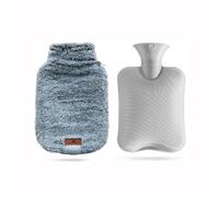suitmine Hot Water Bottle PVC 2L Leak-Proof with Removable Soft Fluffy Cover for Pain Relief Hot and Cold Therapy,Hands Feet Abdomen and Neck Warmer,Cord Lock,Grey