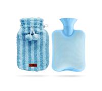 suitmine Hot Water Bottle PVC 2L Leak-Proof with Removable Soft Furry Cover for Pain Relief Hot and Cold Therapy,Hands Feet Abdomen and Neck Warmer,Cord Lock,Blue