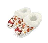SUITOSELFY Autumn Cat Women Slippers for Home Size 8-9 Maple Leaf Comfort Furry Womens Slippers Indoor Outdoor Fashion Home Shoes with Fuzzy Collar Lightweight House Shoes