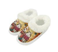 SUITOSELFY Autumn Cat Womens Slippers Indoor Outdoor Maple Leaf Slip On Slippers for Women Size 6-7 Furry Lining Women Slipper for Home Cozy House Shoes with Fuzzy Collar