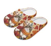 SUITOSELFY Autumn Cat Womens Slippers Size 4-5 Maple Leaf Personality Slippers for Women Indoor Fluffy Plush Home Shoes Lightweight Non-Slip House Slipper with Silent Sole