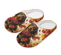 SUITOSELFY Autumn Dog Women Slippers for Home 5.5-6.5 Maple Leaf Fluffy Plush Personality Womens Slippers for Indoor Personality Bedroom Slipper with Silent Sole Comfortable Home Shoes